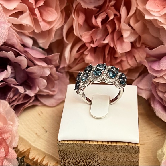 Stunning 3.77 Carat London Blue Topaz Ring with White Topaz Accents - Picture 11 of 17